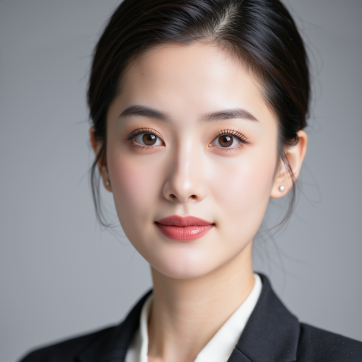 三十八岁左右女性头像，穿职业套装，黑色外套，白色衬衫，专业干练形象，背景简洁